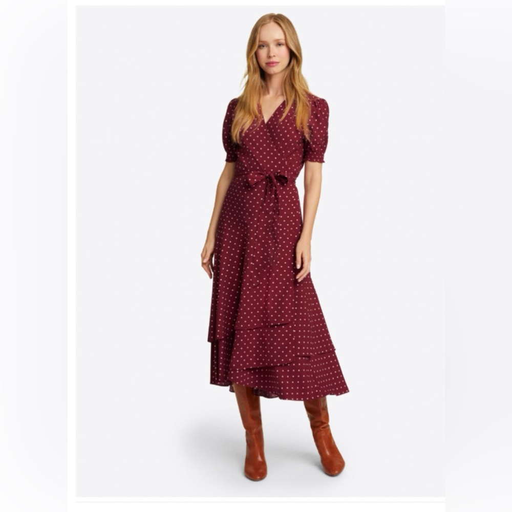 Draper James- Naomi Wrap Dress in Merlot Polka Dot- Size 12